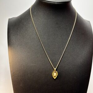 Pendant Necklace Gold Tone Delicate Lotus Leaf with Stone